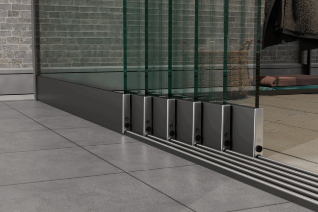 6-Schienen Glasschiebewand bis 6030 mm breit (6x 1030 mm Glas)